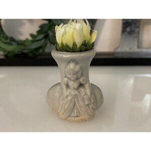 Vintage Lady in Gown Gray Blue Ceramic Miniature Vase‎ Figurine from Japan 1.5"